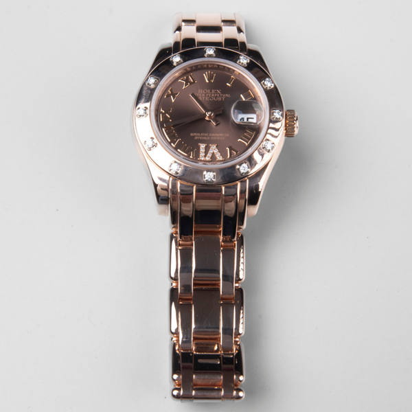 Relógio Rolex Lady-Datejust Pearlmasterem Ouro Rosa 18K e diamantes no mostrador