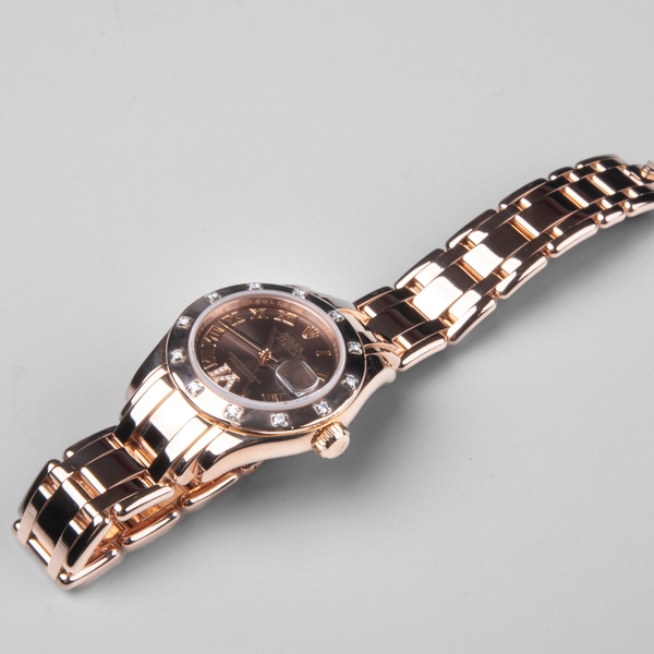 Relógio Rolex Lady-Datejust Pearlmasterem Ouro Rosa 18K e diamantes no mostrador