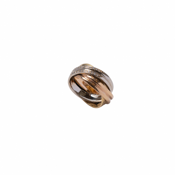 Anel Tricolor em Ouro Amarelo, Ouro Branco e Ouro Rosa 19,2K com Diamantes 0,10cts G/H - VS