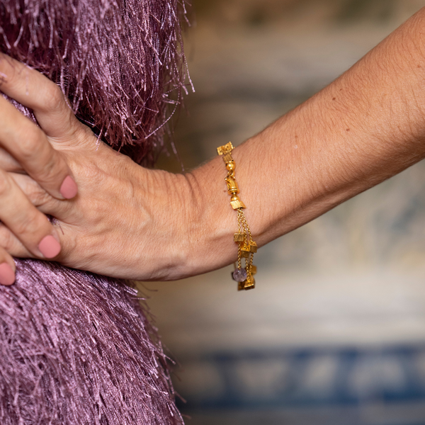 Pulseira em Ouro Amarelo 19,2K - Pedras lilás - 12,43gr