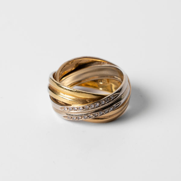 Anel Tricolor (Ouro Amarelo, Ouro Branco e Ouro Rosa) 19,2K com Diamantes 0,10cts G/H - VS