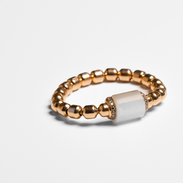 Pulseira em Ouro Rosa 18K com Diamantes Castanhos e Pedra da Lua - Damaso