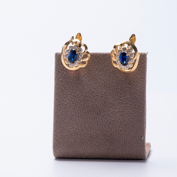 Brincos em Ouro Amarelo 18k com Safiras e Zircónias