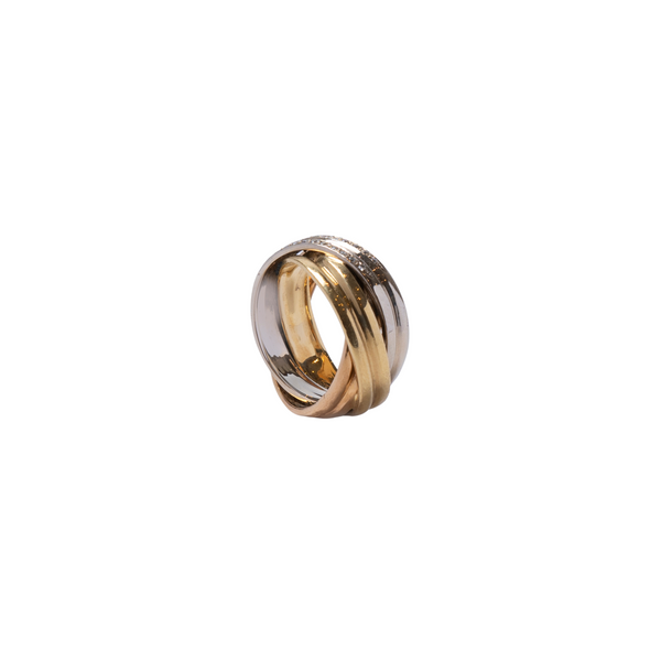 Anel Tricolor em Ouro Amarelo, Ouro Branco e Ouro Rosa 19,2K com Diamantes 0,10cts G/H - VS