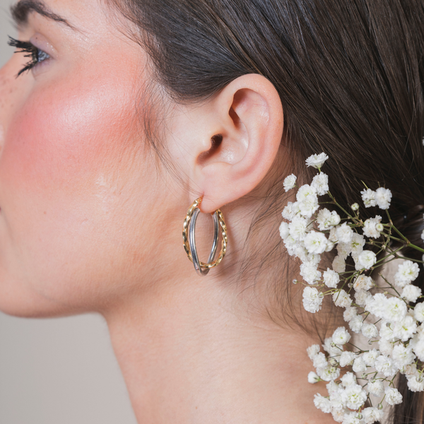 Brincos em Ouro Bicolor Amarelo e Branco 19,2K - 3,4gr