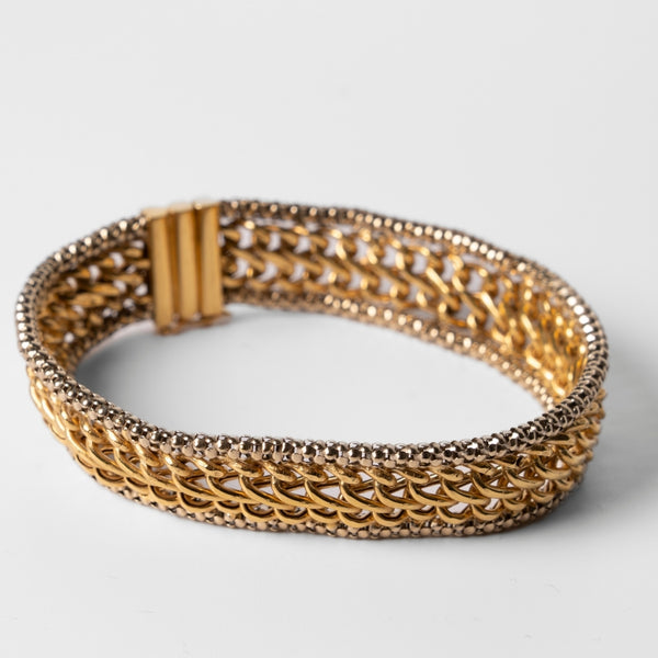 Pulseira em Malha Bicolor em Ouro Branco e Amarelo com 19.2k