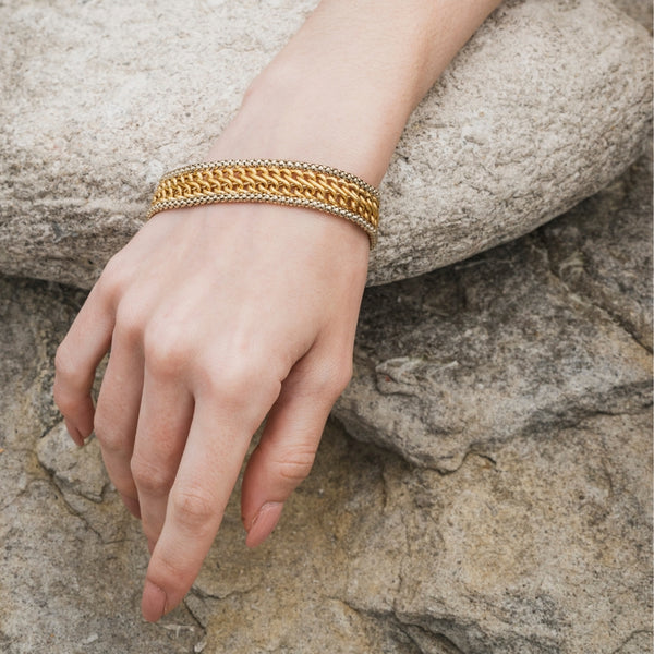 Pulseira em Malha Bicolor em Ouro Branco e Amarelo com 19.2k