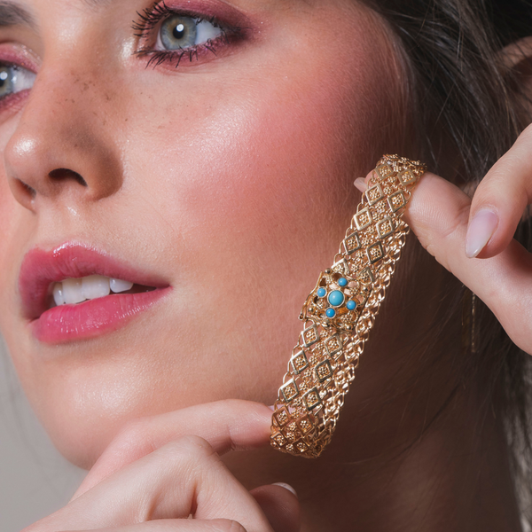 Pulseira em Ouro Amarelo 19,2K com Turquesas