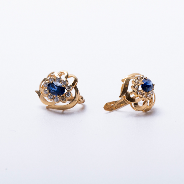Brincos em Ouro Amarelo 18k com Safiras e Zircónias