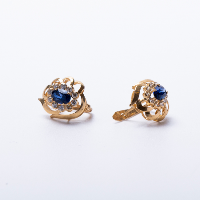Brincos em Ouro Amarelo 18k com Safiras e Zircónias